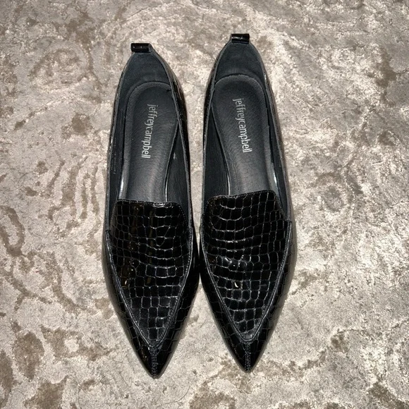 Jeffrey Campbell Women's Viona Loafer Heel Black Leather Crocodile